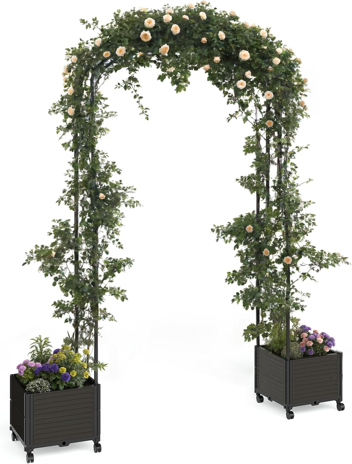 Garvee Metal Garden Arch Trellis for Climbing Plants, 2 Raised Planter Box, 78.73*15.74*94.5\
